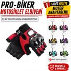 Prosev Pro-Bıker Darbeli Yarım Parmak Bedenli Motosiklet Eldiveni (Anahtarlık Hediyeli) En 13594:2015 Koruma Standardına Uygun Yarım Parmak - Kırmızı - Siyah