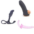 Prostat Masajı Anal Tıkaç + Penis Uzatıcı Penis Halkası Siyah + Askısız Çift Uçlu Dildo