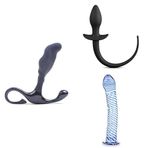 Prostat Masajı Anal Tıkaç + Silikon Anal Tıkaç Hayvan Kuyruğu + Cam Dildo Mavi Twister 19 cm
