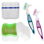 Protez Banyo Bardağı ve Fırça Seti – 2 Adet Sepetli Protez Kılıf + 2 Adet Diş Fırçası, Taşınabilir Diş Saklama Kutusu, Ağız Bakımı için Birinci Sınıf Hijyen Fırçası