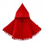 Proumhang Bebek Kapüşonlu Pelerin,Kışlık Sıcak Tutan Pamuklu Panço,Küçük Çocuklar Kırmızı Pelerin Panço Mont,Püsküllü Kapüşonlu Kar Elbisesi,Kız Erkek Çocuklar İçin Dış Mekan Montu 110