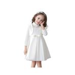 Proumhang Kızlar için uzun kollu örgü ceket, Bolero Shrug hırka ceket, 3D çiçek saten şal, açık ön taraflı, kız çocuğu düğün nedime sargısı, Beyaz, 120