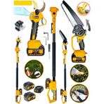 Prowackers W-4080 Dijital Budama Makası 55 mm + Otomatik Yağ Pompalı Zincirli Testere + Teleskopik Uzatma 2 Akülü