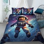 Proxiceen Astronot 3D baskılı nevresim takımı, 200 x 200 cm, 3 parça, yastık kılıflı kılıf, yumuşak, mikrofiber, lüks, modern, fermuarlı, yetişkinler ve çocuklar için, tek kişilik