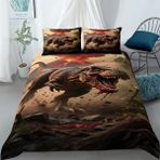 Proxiceen Nevresim takımı, dinozor desenli, 3D çizgi film hayvan tasarımı, 155 x 220 cm, yatak örtüsü ve yastık kılıfı, genç, genç, dinozor, çok renkli, fermuarlı, tüm yıl için