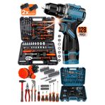 PROXTECH 128 Parça Kömürsüz PRO Motor Takım Seti 2 Akülü Matkap, Cırcırlı, Pense, Lokma, Çekiç, Alet Takımı