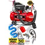 PROXTECH Bakır Sargı Motor Gerçek 50 Litre Süper Hızlı Dolum Hava Kompresörü Havalı Boya Seti