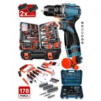 PROXTECH Kömürsüz PRO Motor 178 Parça Takım Seti 2 Akülü Matkap, Tornavida, Pense, Lokma, Çekiç, Alet Takımı