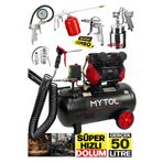 PROXTECH Mytol Bakır Sargı Motor Gerçek 50 Litre Hızlı Dolum Sessiz Hava Kompresörü 1,5 Hp Havalı Combo Set