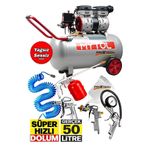 PROXTECH Süper Hızlı Sessiz Dolum 1Hp Gerçek 50lt Bakır Sargı Motor Hava Kompresörü Havalı Combo Set