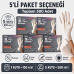 Prozirve Flex Hi-Tech Tpe Eldiven 100’LÜ Paket Tek Kullanımlık Pudrasız Elastik ve Dayanıklı - Beyaz - L - XL - 5 Adet