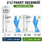 Prozirve Reflex Slimfit Copolymer Eldiven 100’LÜ Paket Gıdaya Uygun Pudrasız Tek Kullanımlık - 2 Adet - Mavi - L - XL