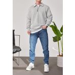 prtnc protonic Erkek Polo Yaka Oversize Gri Sweatshirt Yarım Fermuar Sweatshirt