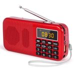 PRUNUS J-725 FM Şarj Edilebilir Taşınabilir Radyo, Saatli Radyo, Acil Durum Feneri, Saat ve Alarm Fonksiyonları, MP3 Çalar, USB/AUX/TF Kart Desteği ile Küçük Dijital Taşınabilir Radyo