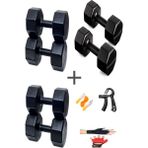 Ps Spor 3 Çift Dambıl Set 2 kg + 6 kg + 10 kg + Eldiven Ayarlanabilir Sayaçlı Yay ve Atlama Ipi - Siyah