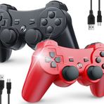 PS3 Denetleyici Kablosuz için 2'li Paket, Sony Playstation 3 Kumandası için, Çift Darbe 3 ve Hareket Sensörlü, Bluetooth, Şarj Edilebilir, 360° Analog Joysticks, 2 USB Şarj Kablosu, PS3 için Uzaktan Kumanda
