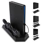 PS4 Şarj İstasyonu Standı, Playstation 4/PS4 Slim/PS4 Pro için Soğutma Fanı, 3'ü 1 Arada PS4 Dikey Stant, Çift PS4 Dualshock Kontrol Cihazı Bağlantı Noktası ve Şarj Durumu Gösterge Işığı