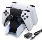 PS5 Controller Charger, PS5 Controller Charging Station Dock, Fast Dual Charging for Dualsense, Playstation 5 Controller with Wireless Controller Accessories, Blue LED ON/Off Automatically afbptek