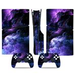 PS5 İnce Disk Konsolu ve Kablosuz Denetleyici için Cilt Çıkartması, Tam Set Koruyucu Cilt Sargısı, PS5 İnce Disk için Oyun Aksesuarları Çıkartma Kapağı (Mor Bulutlar)