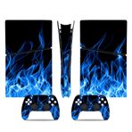 PS5 Slim Dijital Konsol ve Kablosuz Denetleyici için Cilt Çıkartması, Tam Set Koruyucu Cilt Sargısı, PS5 Slim Digital için Oyun Aksesuarları Çıkartma Kapak (Mavi Ateş)
