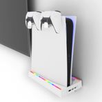 PS5 Wall Mount with Light, JDGPOKOO PS5 Stand with 3 USB Port, 4 in 1 PS5 Wall Mount Kit with 2 Controller Holder, Holder Shelf for Playstation 5 Disc Edition & Digital Edition, White