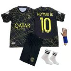 Psg Neymar Jr Gold-Çizgili 4 Lü Set Çocuk Futbol Forması Forma+Şort (Çorap+Bileklik) Hediye