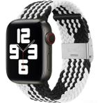 PSGT Apple Watch Uyumlu Yeni Ayarlanabilir Örgülü Esnek Kordon 42MM 44MM 45MM 49 mm Pr Pro 2029 - Beyaz - Siyah - 42-44-45-49MM
