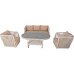 Psine | Üçlü Rattan Bahçe Oturma Grubu | 3+1+1+Sehpalı Bahçe Takımı - 140x70x65 - Krem
