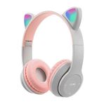Psl P47M Cat Ear Kedi Kulaklı Kulak Üstü Kablosuz Bluetooth Kulaklık - Pembe - Gri