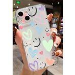 PSR aksesuar (5958) Smile Smile Desenli Şeffaf Silikon Telefon Kılıfı iPhone 15 ile uyumlu