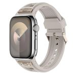 PSR Aksesuar Apple Watch 42mm Uyumlu Hava Alabilen Delikli Metal Süslemeli Desenli Silikon Kordon (Titanyum Starlight)