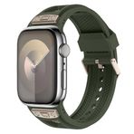 PSR Aksesuar Apple Watch 7 45mm Uyumlu Hava Alabilen Delikli Metal Süslemeli Desenli Silikon Kordon (Titanyum Yeşil)