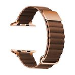 PSR Aksesuar Apple Watch Serisi Deri Kordon - Strap Mıknatıslı PU Deri Kayış (Kahverengi, Watch 7 41mm)