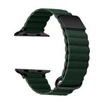 PSR Aksesuar Apple Watch Serisi Deri Kordon - Strap Mıknatıslı PU Deri Kayış (Koyu Yeşil, Watch 42mm)
