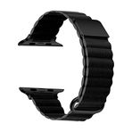 PSR Aksesuar Apple Watch Serisi Deri Kordon - Strap Mıknatıslı PU Deri Kayış (Siyah, Watch 42mm)