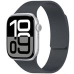 PSR Aksesuar Apple Watch Serisi Kabartma Desenli Silikon Kordon - Manyetik Deri Görünümlü Kayış (Gri, Watch 7 45mm)
