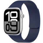 PSR Aksesuar Apple Watch Serisi Kabartma Desenli Silikon Kordon - Manyetik Deri Görünümlü Kayış (Lacivert, Watch Ultra 49mm)