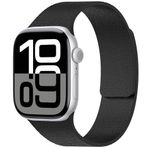PSR Aksesuar Apple Watch Serisi Kabartma Desenli Silikon Kordon - Manyetik Deri Görünümlü Kayış (Siyah, Watch 7 45mm)