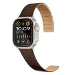 PSR Aksesuar Apple Watch Serisi Uyumlu Çizgili Desenli Silikon Kordon - Çift Renkli | Mıknatıslı Ayar | Dayanıklı Kayış (Kahverengi, Watch 44mm)