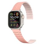 PSR Aksesuar Apple Watch Serisi Uyumlu Çizgili Desenli Silikon Kordon - Çift Renkli | Mıknatıslı Ayar | Dayanıklı Kayış (Pembe, Watch 7 45mm)