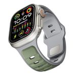 PSR Aksesuar Apple Watch SE/Series 10/9 / 8/7 / 6/5 / 4/3 Uyumlu Silikon Kordon 42mm/44mm/45mm/46mm & Ultra 49mm, Dayanıklı ve Terletmeyen Akıllı Saat Kayışı(Açık Yeşil-Gri)