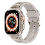 PSR Aksesuar Apple Watch Ultra 49mm Uyumlu Hava Alabilen Delikli Metal Süslemeli Desenli Silikon Kordon (Titanyum Starlight)