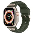 PSR Aksesuar Apple Watch Ultra 49mm Uyumlu Hava Alabilen Delikli Metal Süslemeli Desenli Silikon Kordon (Titanyum Yeşil)