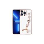 PSR aksesuar Beyaz El Tutamaçlı Kamera Korumalı Zore Taka Silikon Kılıf-Beyaz iPhone 13 Pro ile uyumlu