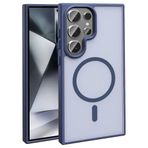 PSR Aksesuar Galaxy Serisi M-Safe Şarj Özellikli Kılıf - Mat Arka Yüzeyli Sio Kapak | Metal Kamera Çerçeveli | Kablosuz Şarj Uyumlu (Koyu Mor, Galaxy S23 Ultra)