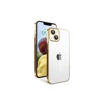 PSR aksesuar Gold Kamera Korumalı Renkli Çerçeveli Zore Garaj Kılıf-Gold iPhone 14 ile uyumlu
