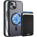 PSR Aksesuar iPhone 15 Uyumlu M-Safe Kablosuz Şarj Destekli Mat Kılıf + MagSafe Kartlıklı Cüzdan - Tam Koruma Seti (Siyah, iPhone 15)
