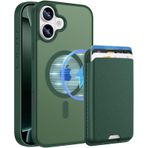 PSR Aksesuar iPhone 16 Pro Max Uyumlu M-Safe Kablosuz Şarj Destekli Mat Kılıf + MagSafe Kartlıklı Cüzdan - Tam Koruma Seti (Koyu Yeşil, iPhone 16 Plus)