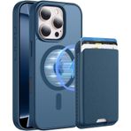 PSR Aksesuar iPhone 16 Pro Max Uyumlu M-Safe Kablosuz Şarj Destekli Mat Kılıf + MagSafe Kartlıklı Cüzdan - Tam Koruma Seti (Lacivert, iPhone 16 Pro)