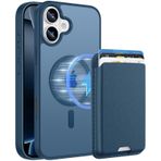 PSR Aksesuar iPhone 16 Pro Max Uyumlu M-Safe Kablosuz Şarj Destekli Mat Kılıf + MagSafe Kartlıklı Cüzdan - Tam Koruma Seti (Lacivert, iPhone 16)